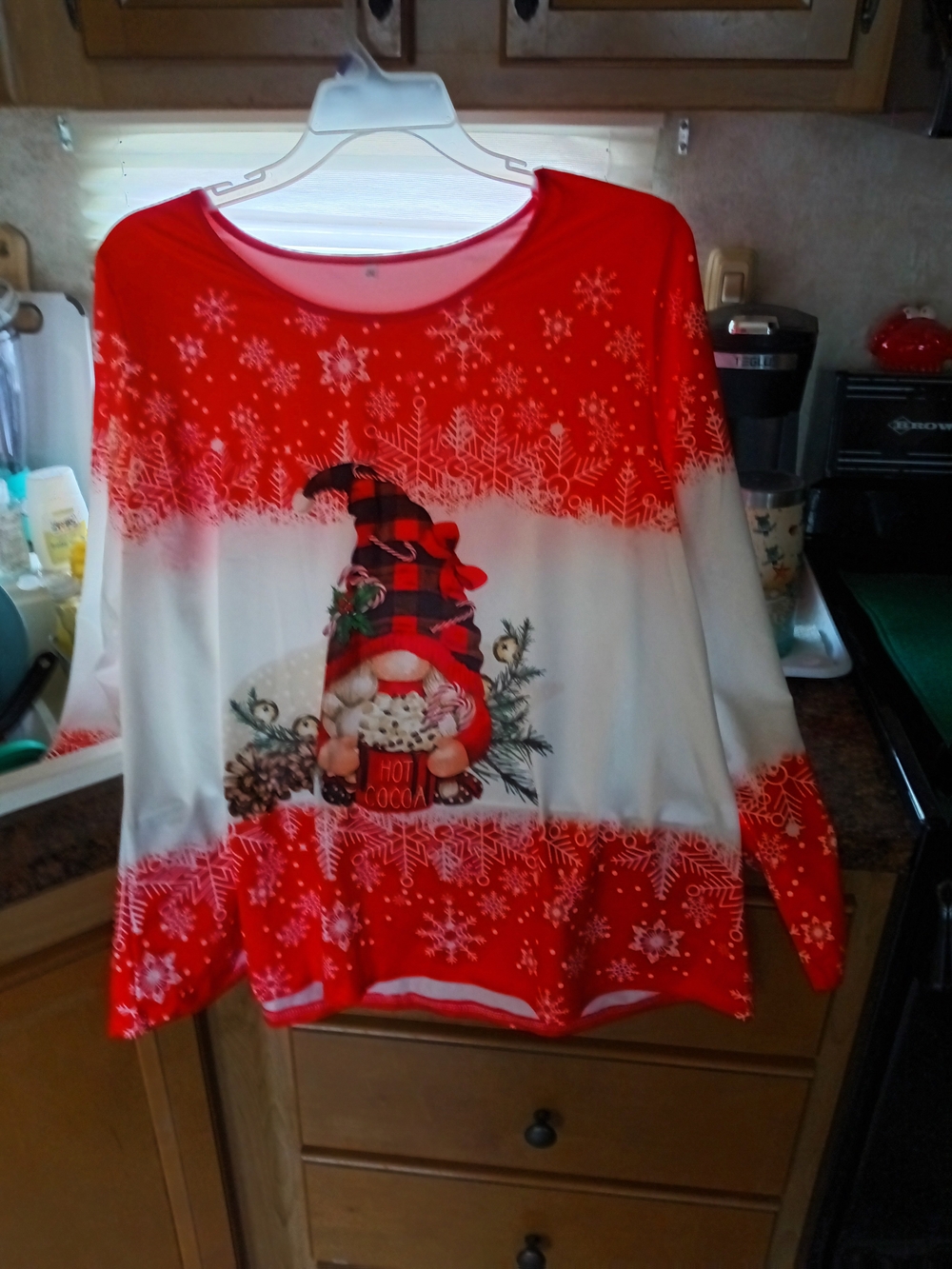 Temu Women’s Red & White Holiday Gnome Top - Cozy Hot Cocoa Graphic 2X-3X